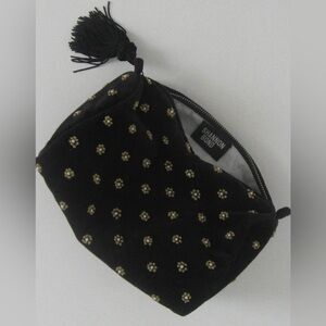 SHANNON BOND Black Velvet Beaded Tassel Makeup Pouch